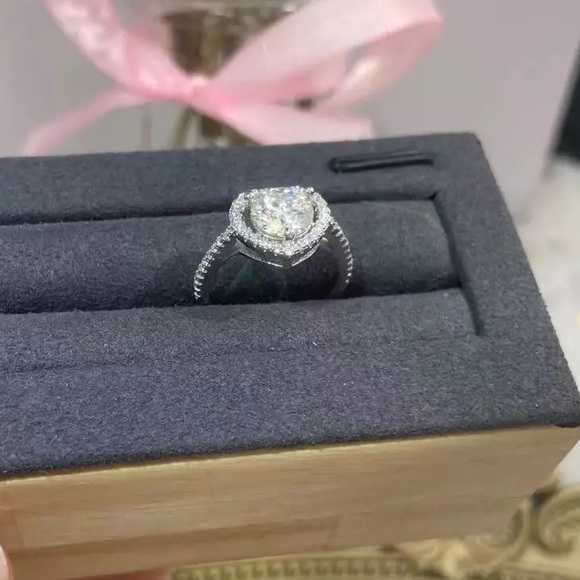 Price Firm! New 1 carat Diamond Moissanite Heart Halo Engagement Ring - Picture 5 of 6